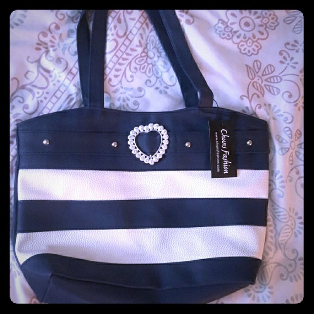 Navy & White Shoulder Handbag Tote